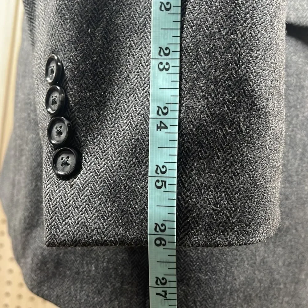 New‎ England Sport Coat Mens 46L Gray Herringbone Lambswool Two Button Blazer